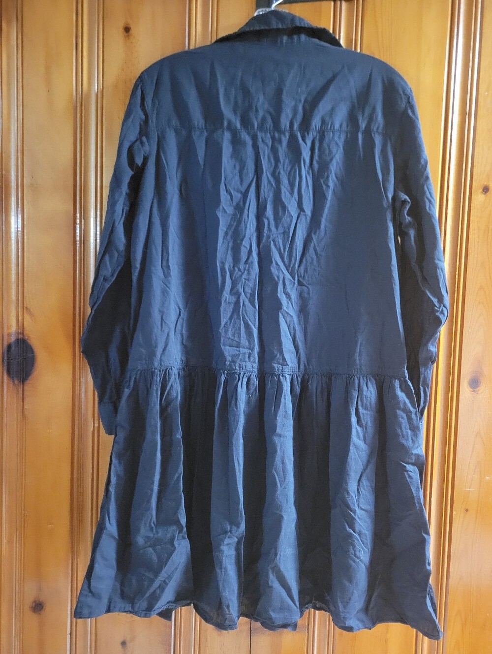 Black Long-Sleeve Tiered Shirt Dress